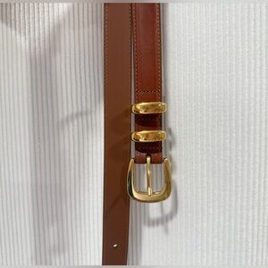 Aritzia Tan Leather Belt with Gold Detail